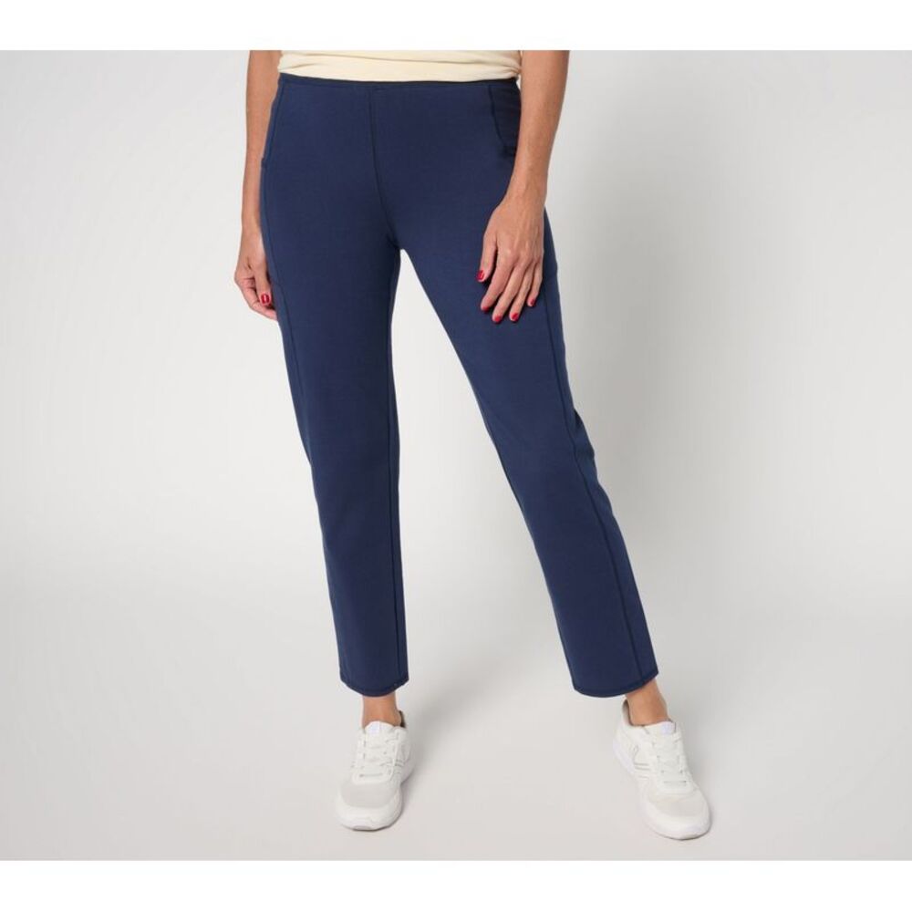 Denim & Co. Women's Pants Sz S Active Duo Slim Straight Ankle Pant Blue